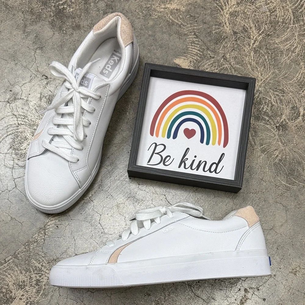 * Keds Kids White and Tan Sneakers